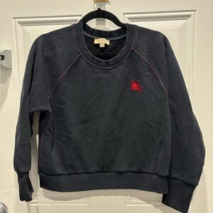 Burberry Contrast Stitching Sweatshirt Logo Embroidery Cotton Dark Navy Red